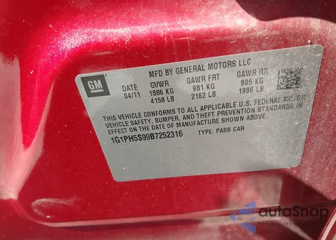 2011 Chevrolet Cruze Ltz z USA, uszkodzony, nr VIN 1G1PH5S99B7252316